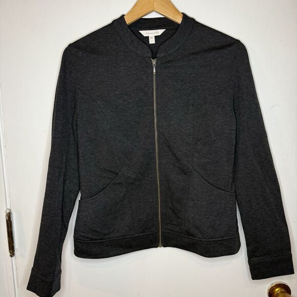 Garnet Hill Women’s S Zip Up Gray Long Sleeve Wool Blend Lightweight Top - Picture 1 of 8